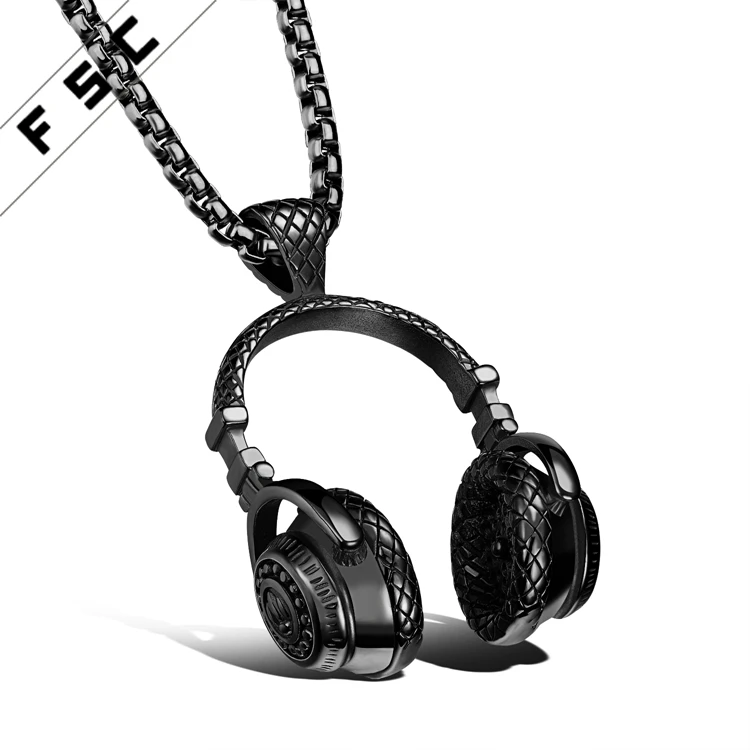 High Quality Custom Hip Hop Headset Design Jewelry Men Stainless Steel Music Earphone Pendant Necklaces