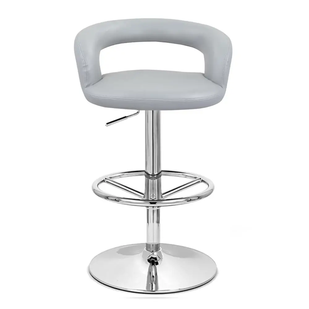 Серый регулируемый барный стул из искусственной кожи с круглой спинкой и круглой подставкой для ног