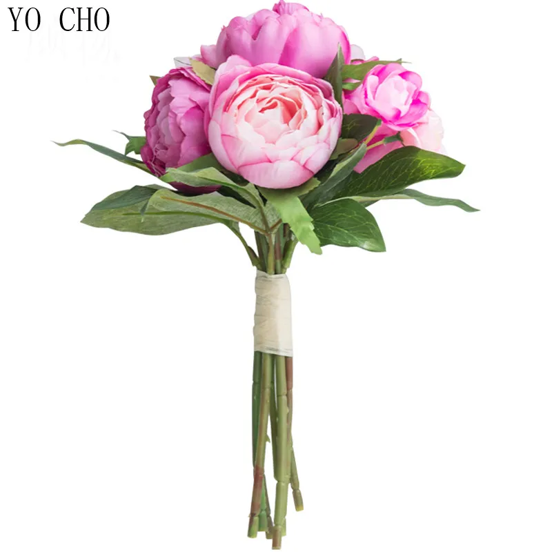 YO CHO wholesale thanksgiving wedding party modern decoration fake blossom real touch large artificial silk latex peony bouquet