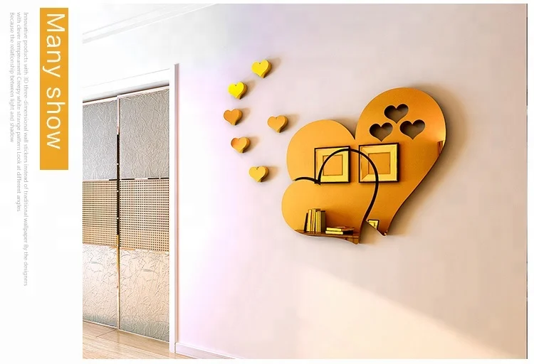Heart shape 3d mirror wall decor dining room sofa wall decorative mirror sticker