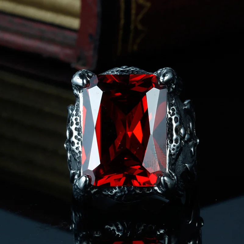 Vintage Engraved Stainless Steel Big Stone Ring Designs For Men