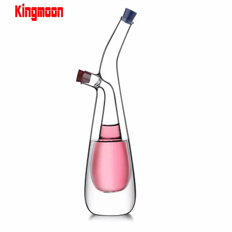 2 Dispensers in 1 Double Chamber Hand Blown Glass 2 in 1 Oil and Vinegar Cruet Oil Bottle Glass Kitchen Supplies