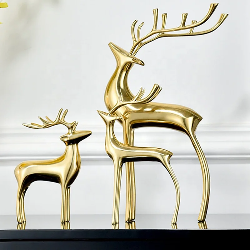 Abstract elk statue Office sitting room Wine cabinet Study Ornament brass/bronze elk statue