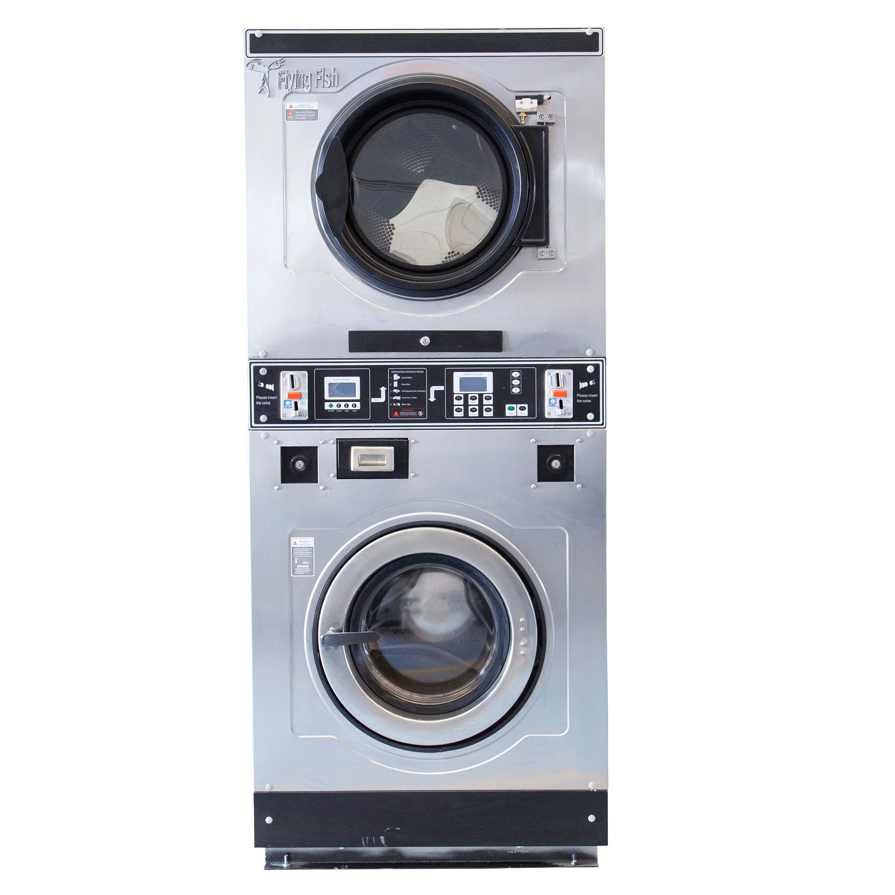 Professional 12KG Laundry Token or Coin Operated Stacked Washing and Drying Machine