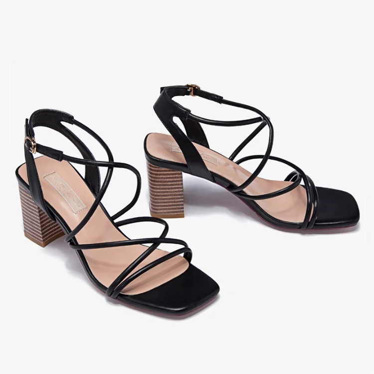 Nude Open Toe Middle Block Heel Cross Strap Dress Sandal Women Shoes