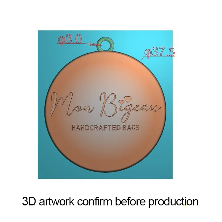 Round shape silver logo engraving handbag metal hang tags with ball chain