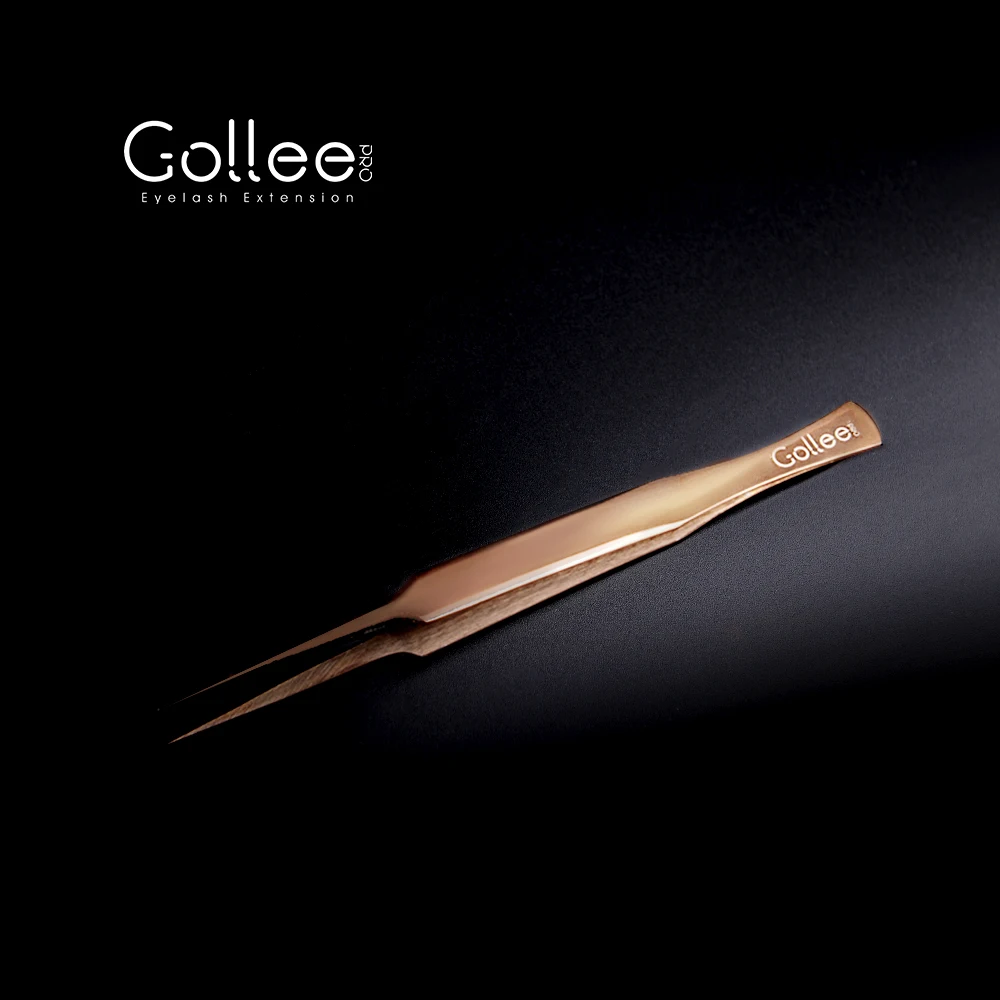 Gollee 3D-6D Precisely Right Curved Gold Stainless Steel Volume Private Label Eyelash Tweezers