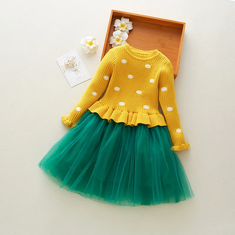New arrival beautiful kids clothes casual dress boutique knitted girls dress