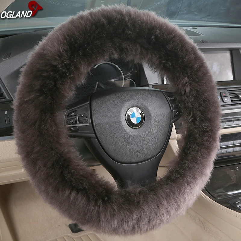 
Anti Slip Styling Fluffy Long Wool Steering Wheel Cover For Car Accessories Interior Australian Merino Sheepskin Automobile 