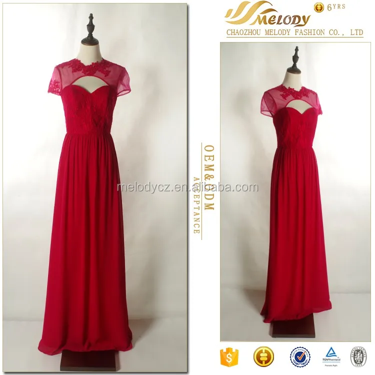 Long red lace dress with competitive price open fork hot sale causal Arabic dress 2016