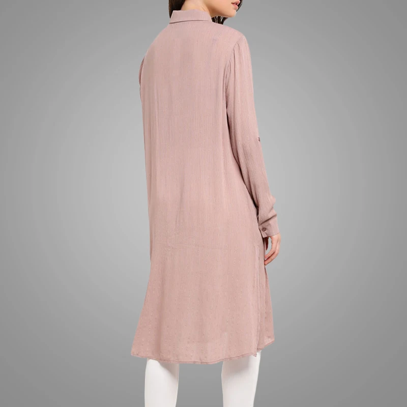 New Arrival Plain Crepe Buttoned Down Long Tunic Tops For Muslim Women Lady Blouse Long Sleeves Abaya Dress Islamic Clothing