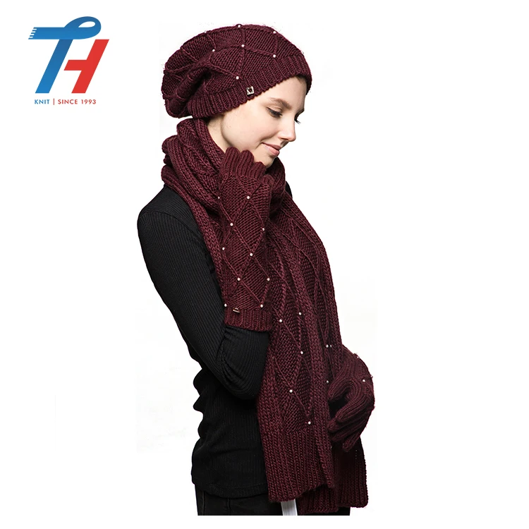 Модные женские зимние тепло шарф шапка и перчатки