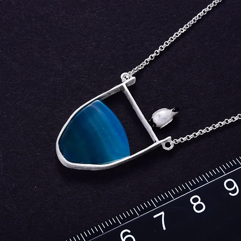 Lotus Fun wholesale Custom natural agate 925 Sterling silver Penguin moon necklace for women Jewelry