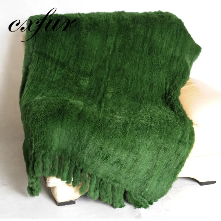 CX-D-20 военно-морской флот 114*190 см ручной вязки мех Пледы из натурального кроличьего меха, одеяло с бахромой