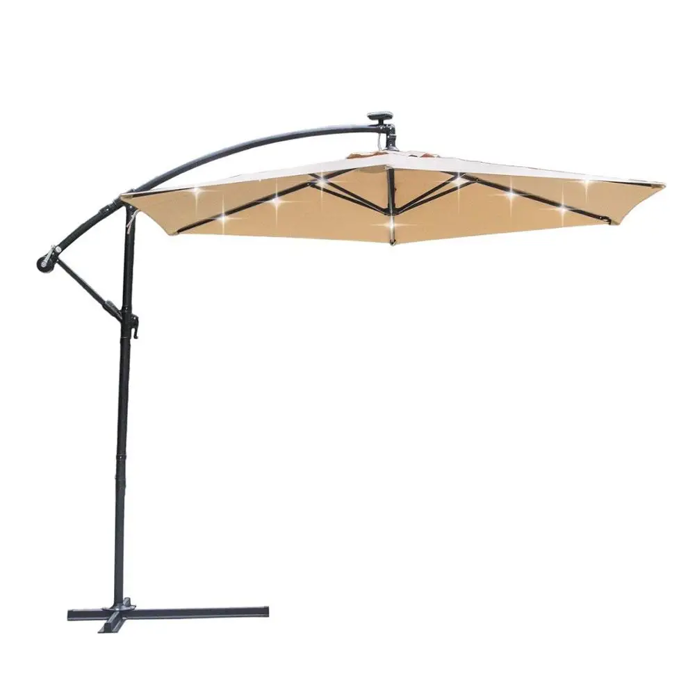 solar parasol led umbrella offest sunshade outdoor hanging  umbrella with cover