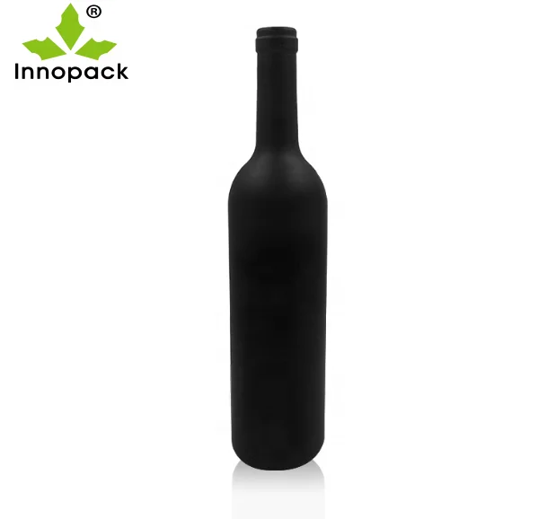750 ml Liquor Round Glass Matte Black Wine Bottle with Cork