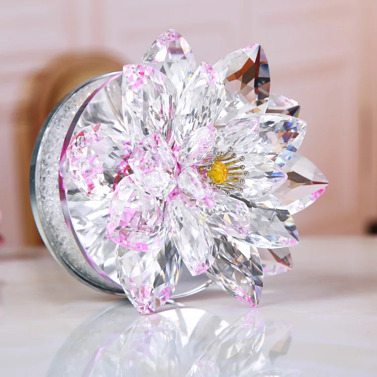 Buy Now Save 10% Wholesale Large Glass Crystal Lotus Flower Pink for Decoration