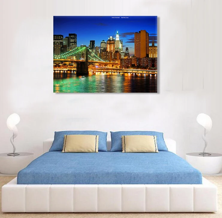 Город Ночной пейзаж фото печать на холсте картины art с led