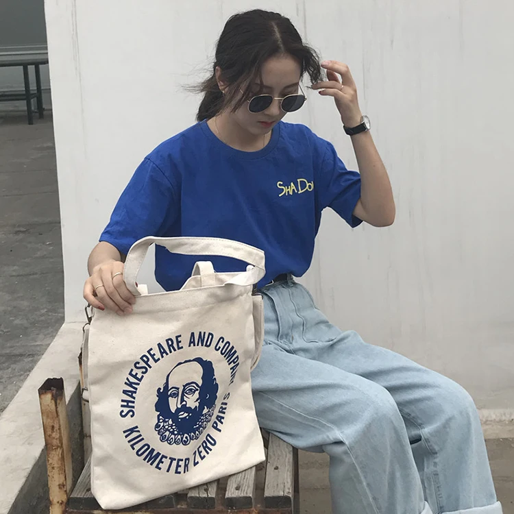 Vintage large capacity cartoon letter printing canvas messenger bags wholesale