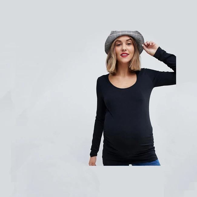 Новый вид по индивидуальному заказу, большой одежда оптовая торговля дешевые пустые круглый вырез горловины беременности и родам футболка с длинными рукавами