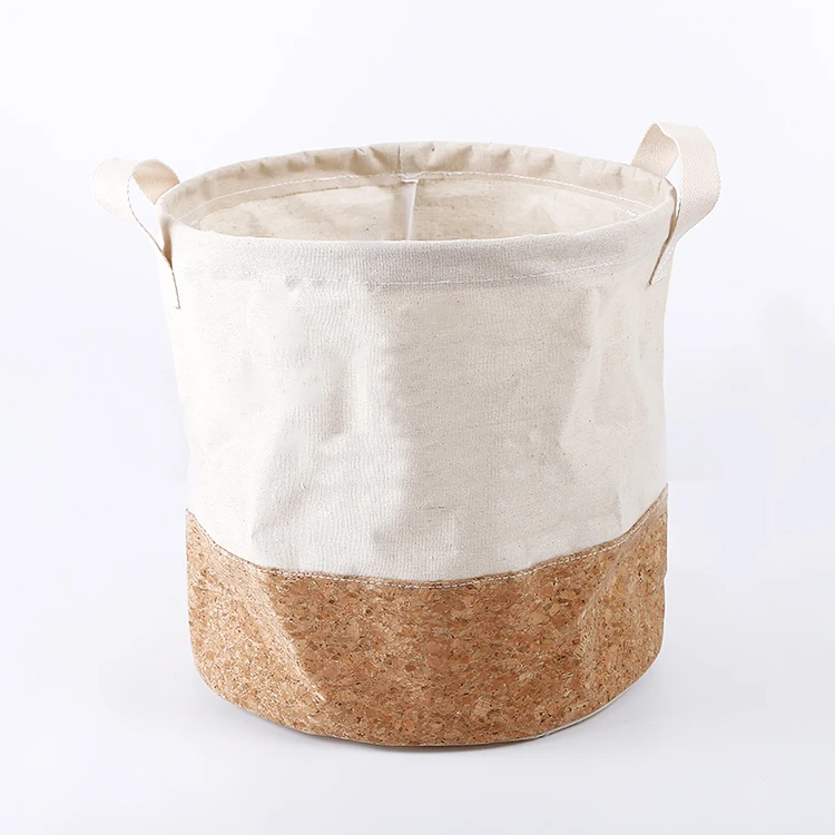 Eco-friendly Natural Cork Wood Fabric Strong Laundry Bag with handle