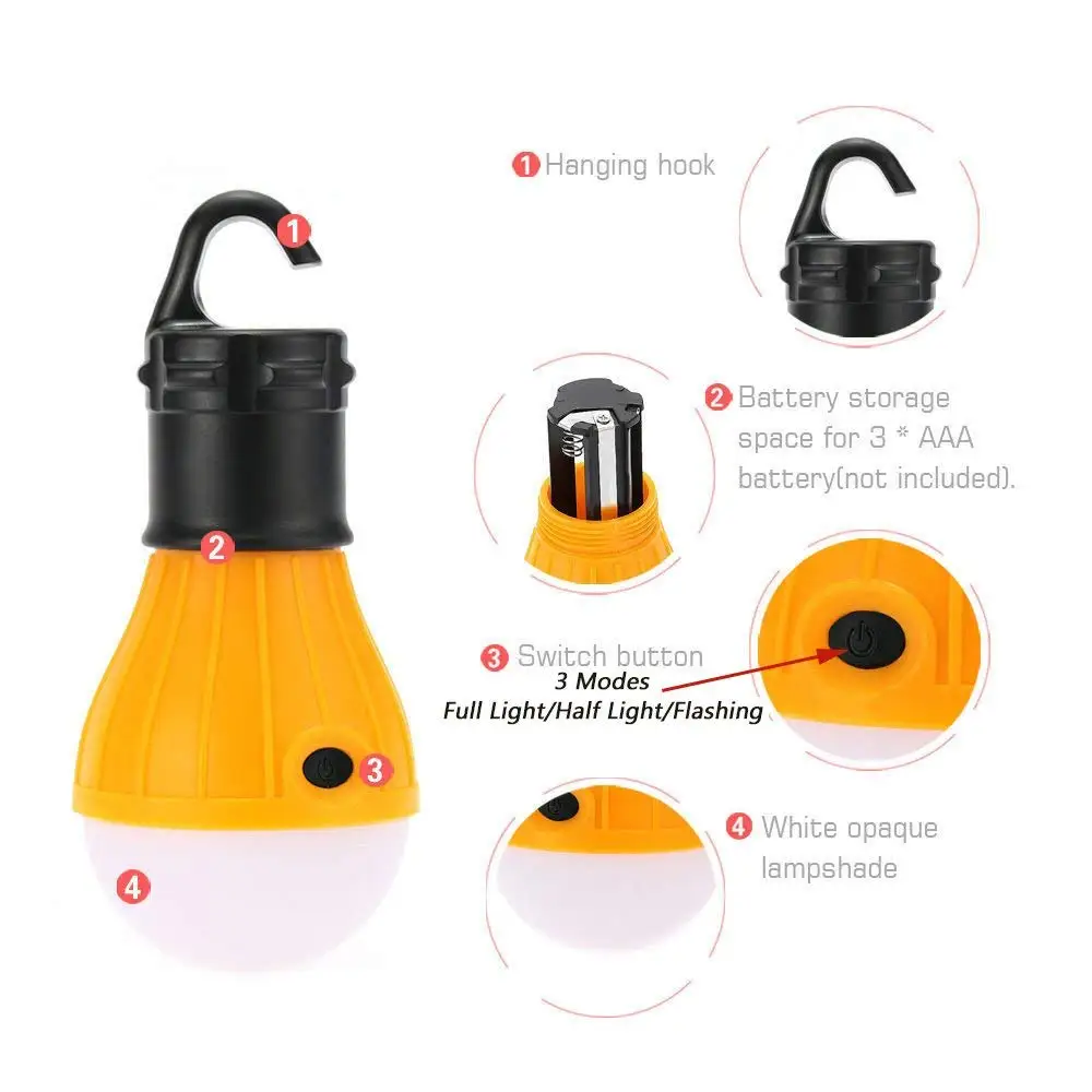 Lowest Price Portable Handy Led Bulb Light Waterproof Shockproof Tent Camping Lantern with Hook Hanging On Your Backpack