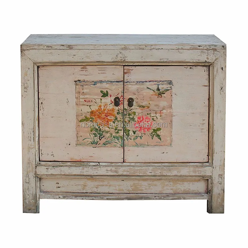 Unique antique chinese furniture white wash finished with painting sideboard