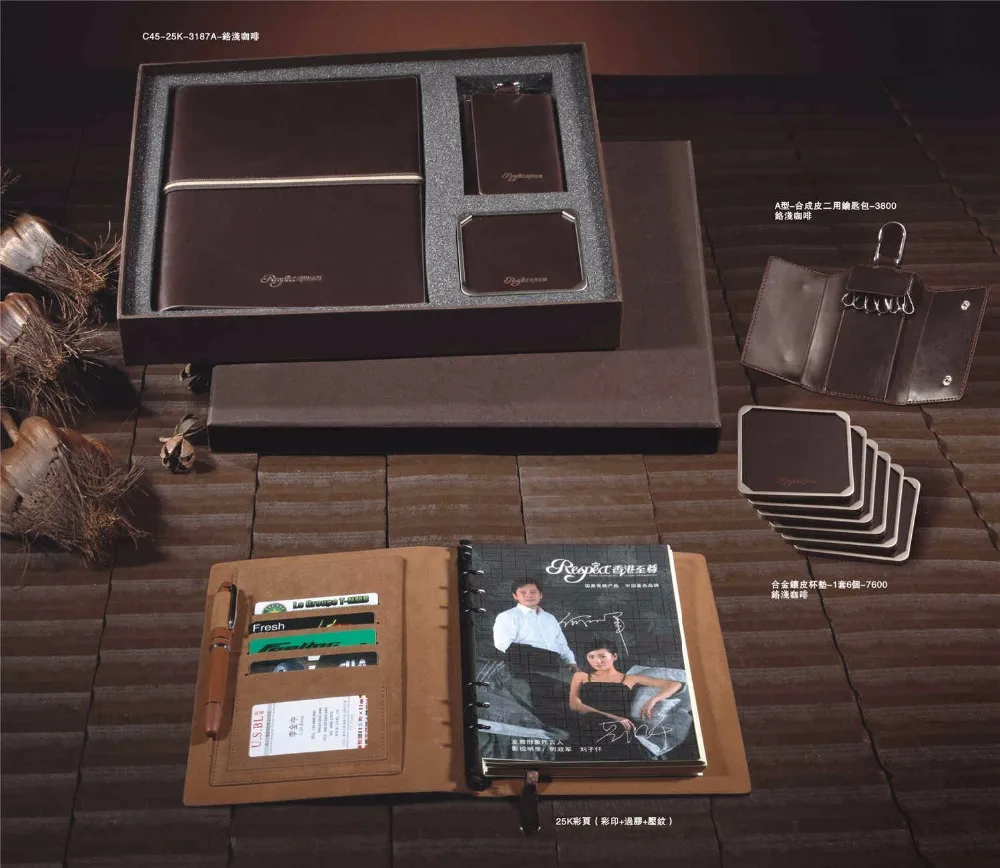 2017 leather card holder good quality leather notebook dairy gift set