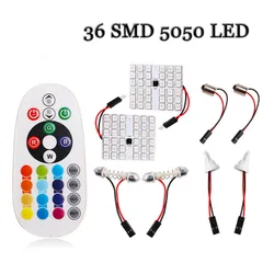 T10 RGB 5050 12 SMD 15 24 36 remote control Rgb car led panel interior Auto lights Reading Dome Festoon BA9S Adapter 12V
