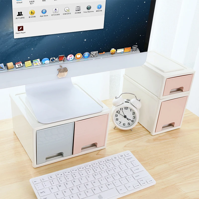 Multifunctional Plastic Desktop Computer Monitor Stand Riser with Drawers