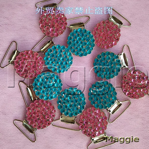 Free Shipping handmade 12Pcs Bling Bling rhinestone pacifier Duckbill clips Dummy 0holder Teethers clothes baby soother