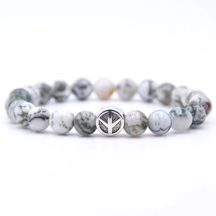 Знак мира браслет классический натуральный камень из бисера браслеты из нержавеющей стали для мужчин женщин лучший друг 2019 Шарм подарок (KB8043)