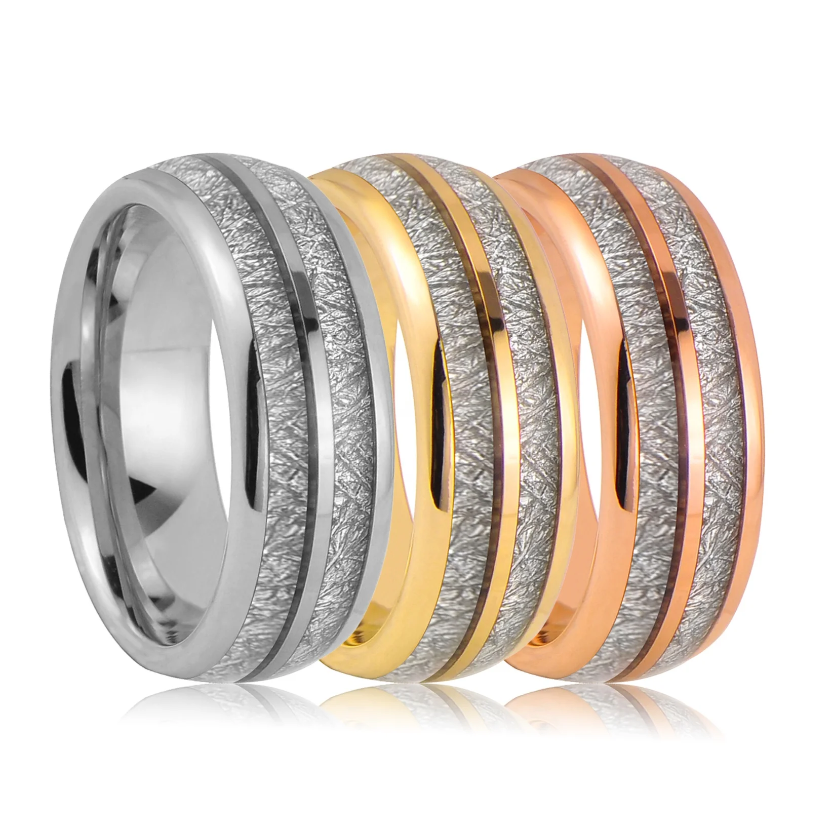 Rose Gold Jewelry Gibeon Meteorite Tungsten Carbide Ring