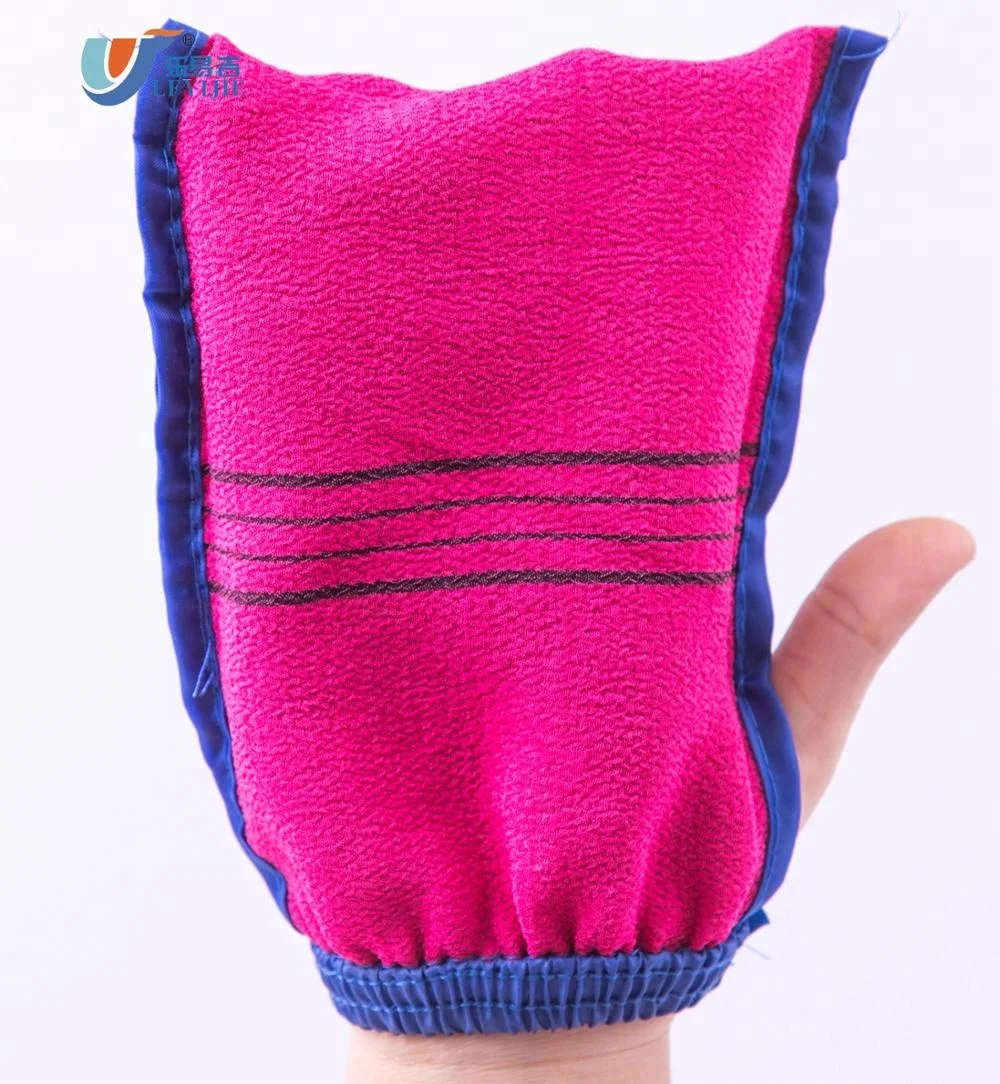 Kazakhstan Two Side Green And Fuxia Color Viscose Exfoliating Scrubber Body Glove Towel