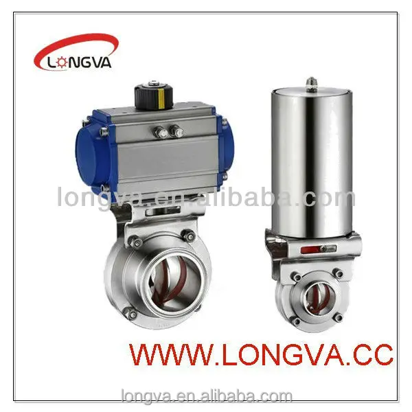 Sanitary Tri Clamped Butterfly Valve Stainless Steel Single Action Pneumatic Actuator Butterfly Valve