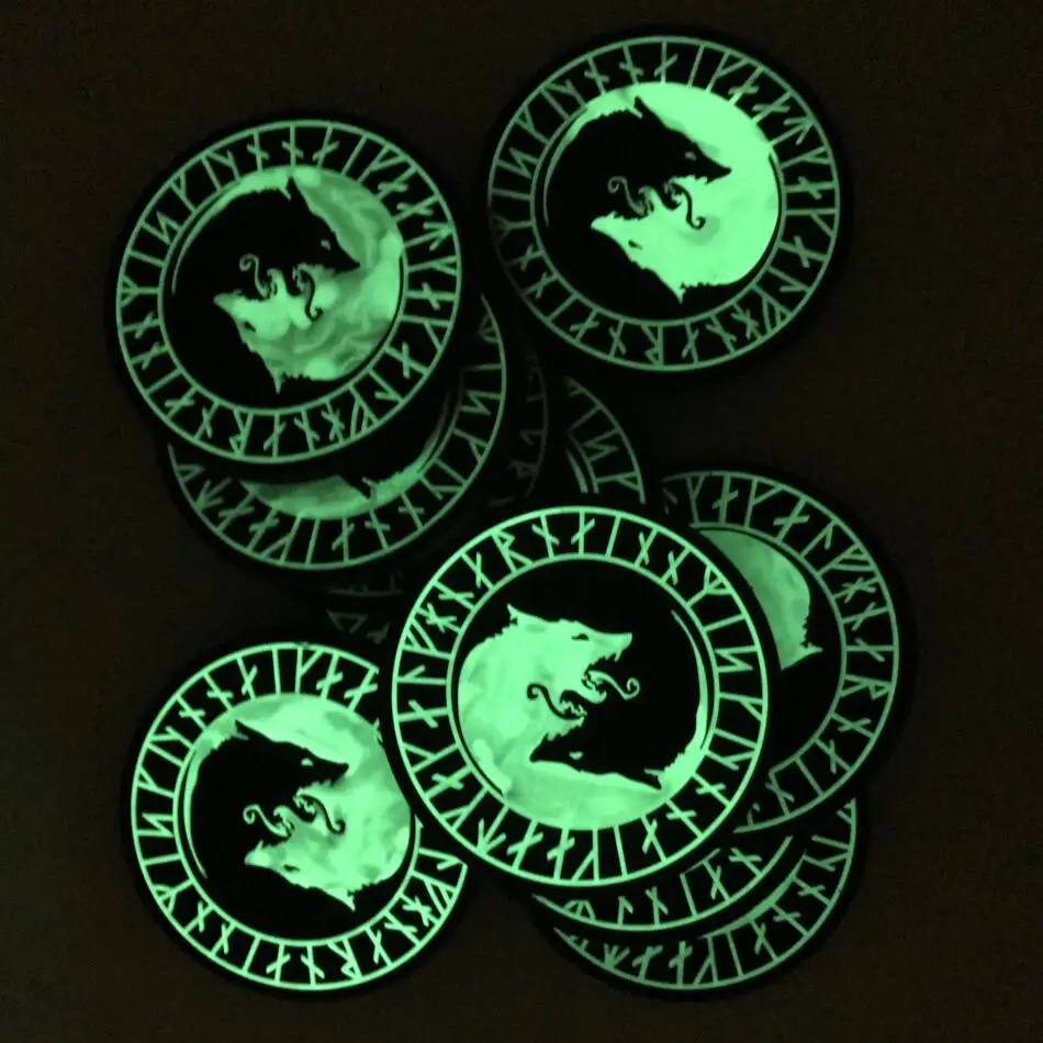 Custom Rubber Wolf Badge Grow In Dark Spinning PVC Logo Patch With Hook And Loop