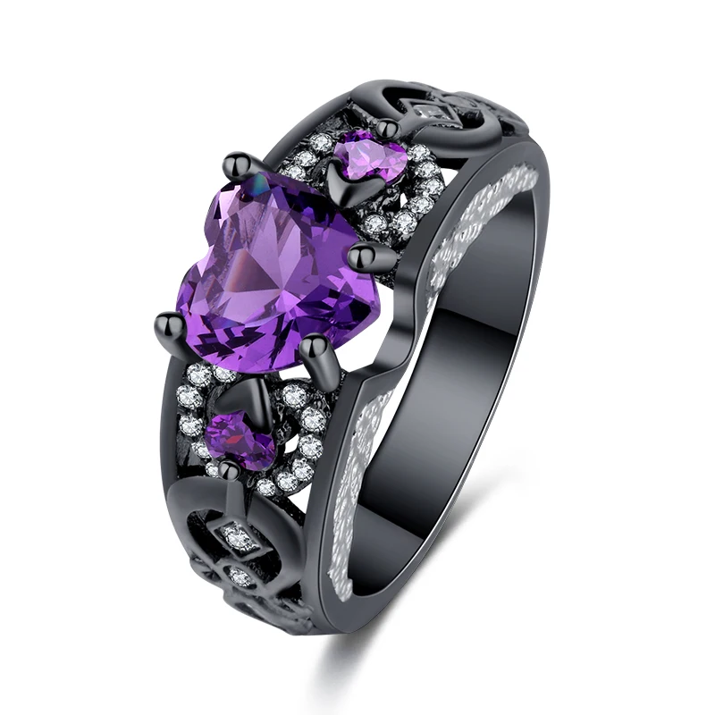 
Rings jewelry women heart shape stone black gun plating wedding band ring 
