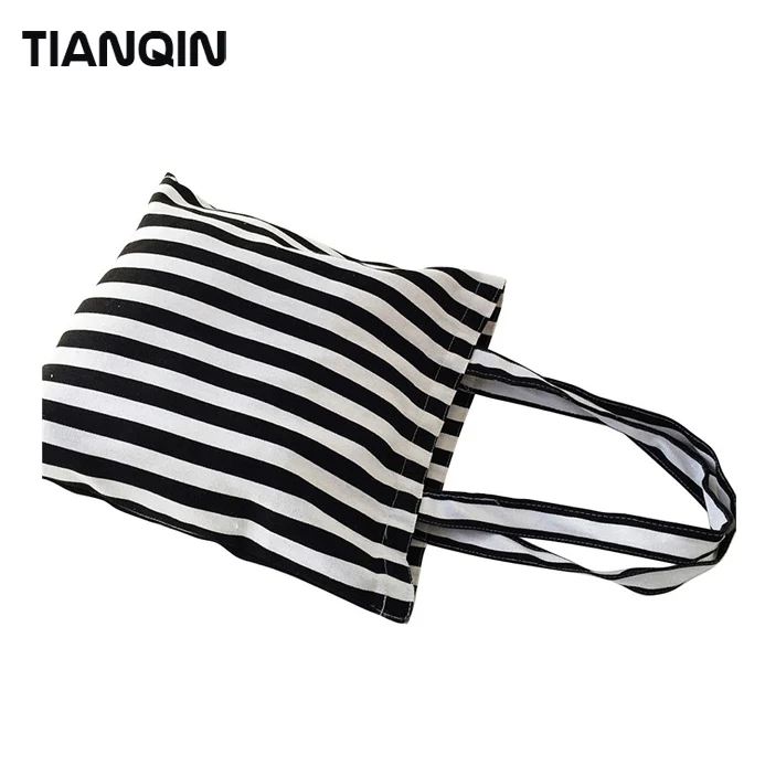 Designer Custom Cheap Handle Canvas Shopping Bag Heavy Duty Cotton Tote Bag Black and White