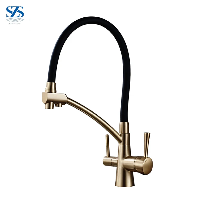 Rose Gold Black Pipe Long Handle Water 2 Hole Mixer Kiwa Kitchen Taps