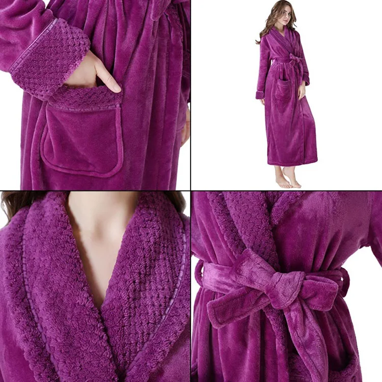
wholesale warm super soft microfiber /fleece bathrobe shower polyester spa robe with logo 