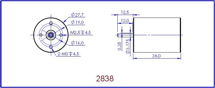 2 pole 2838 brushless hobby motor 3100kv-5500kv for remote control hobby grade car truck