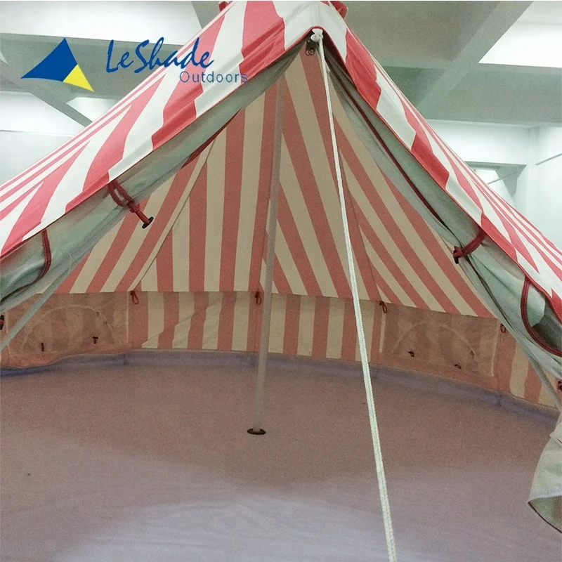 White and Red Striped Canvas Bell Tent 4m