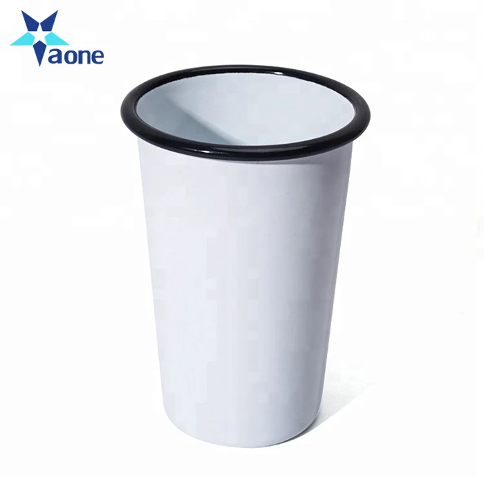 Custom Logo Printed Promotional Gifts Solid White Enamel Cup with Black rim Enamel Mugs Without Handle Wholesale