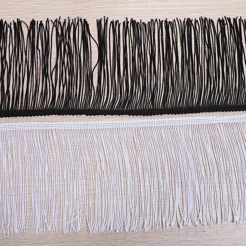 Wholesale 6Inch 15CM Black White Polyester Thickness Fabric Fringe Tassel Trim For Dress