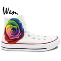 Wen Original Hand Painted Shoes Design Custom Colorful Rose Man Woman s High Top Canvas Sneakers