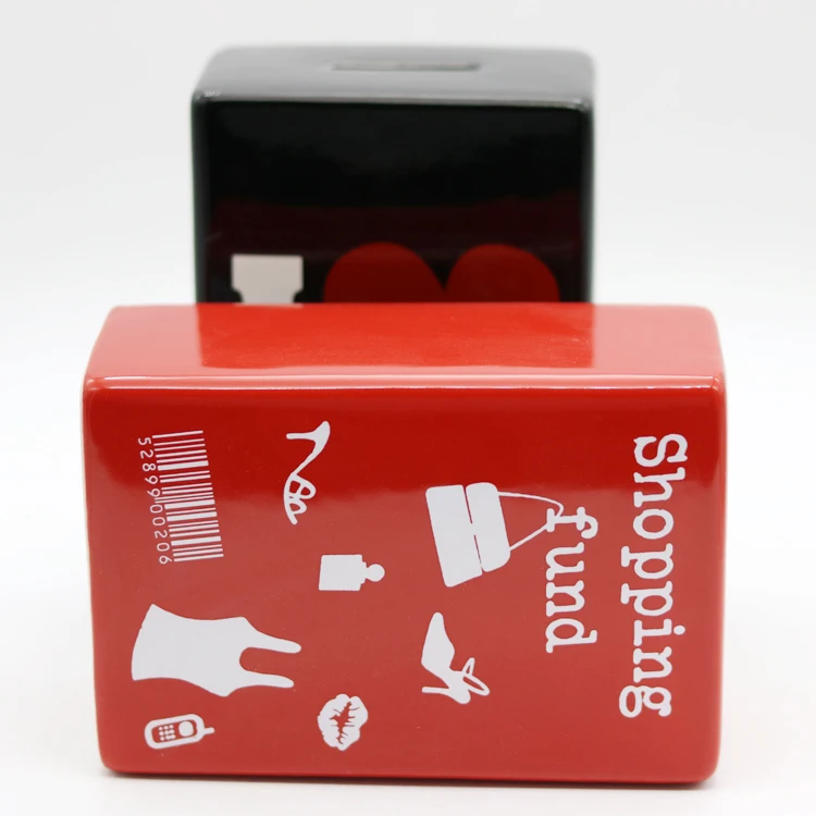 
Cute ceramic doll custom mini atm money box for kids 