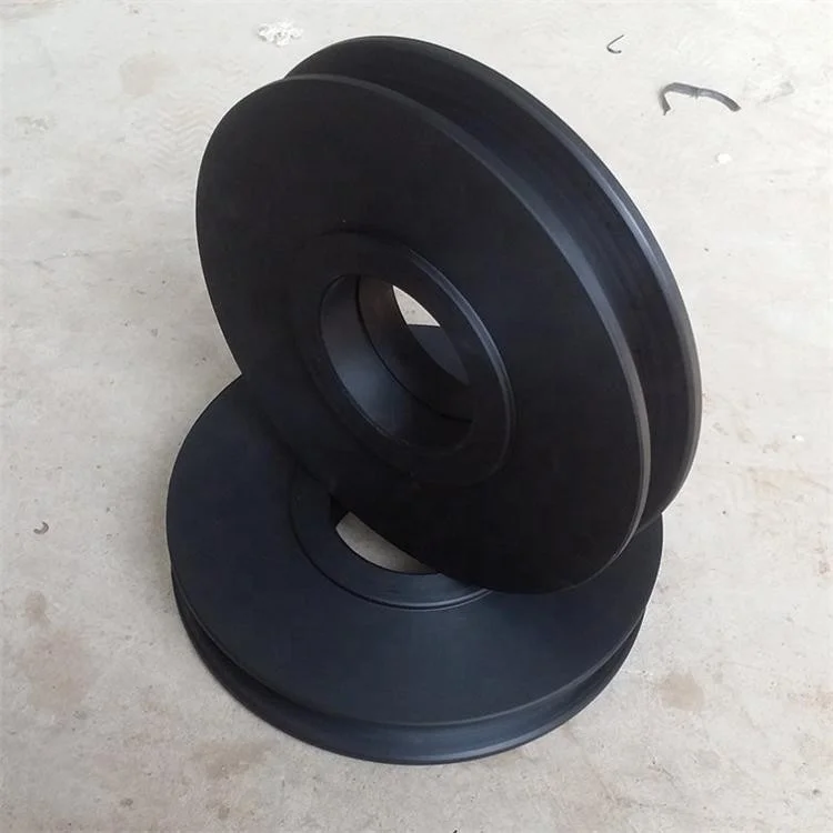 rail pulley for roller coaster round belt wheel nylon pulley big Black nylon track wheel plastic wire rope sheave for cranes
