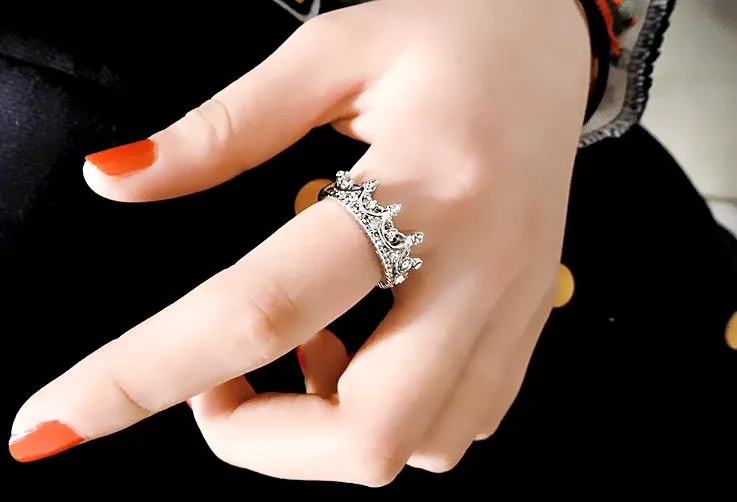 High Quality Elegant My Queen Princess Silver Crystal Rhinestone Crown Ring For Women Fashion Jewelery Lady Rings Femme Bijoux