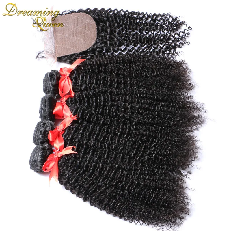Mongolian Virgin Hair Kinky Curly With Silk Closure 3 Part Silk Base Closure With Bundles Cheap