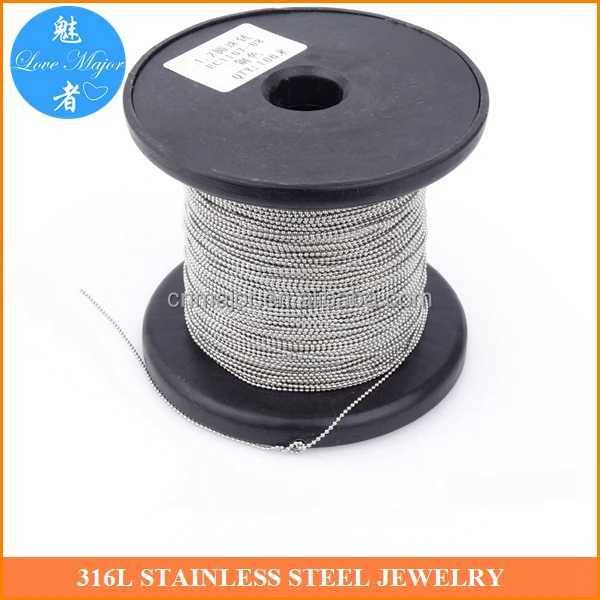 1.2mm Thick Fashion Stainless Steel Jewelry Necklace Making Military Ball Chain In Spool